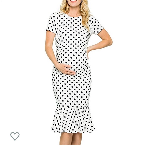 Maternity Polka Dot Midi Dress - Picture 2 of 7